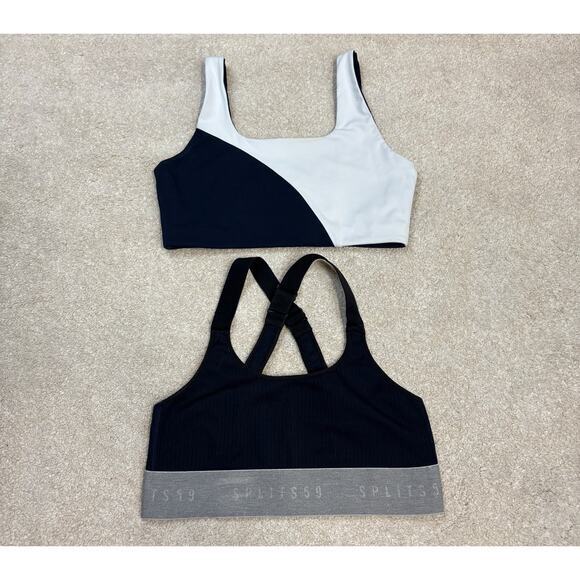 Splits59 Set of 2 Athletic Lounge Leisure Sports Bras Navy White Size M - Picture 1 of 3
